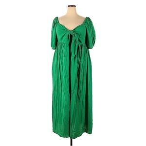 Eloquii | Green Front Tie Bow Short Sleeve Dress with Pockets